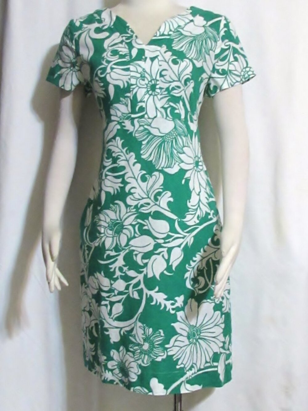 NEW Womens Ladies TALBOTS Green & White Floral Knee Length Dress 4 Orig $159